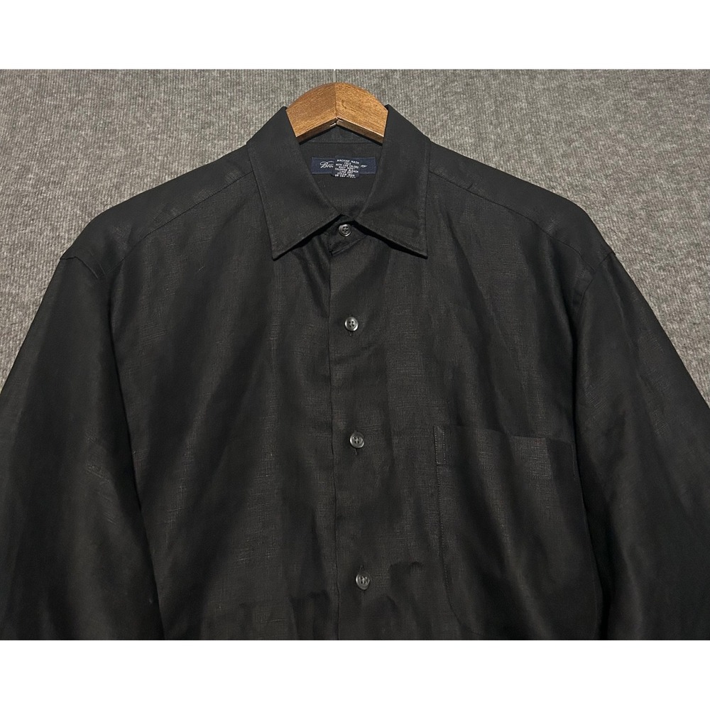 Brooks brothers button up shirt long sleeve medium black 100% linen casual